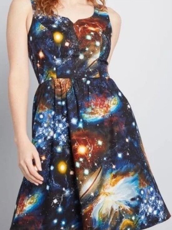 Modcloth Dresses & Skirts - Modcloth Galaxy Print Fit and Flare Dress Blue Constellations Pinup Women's M
